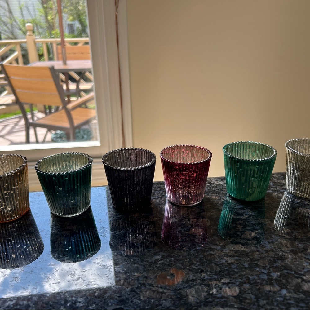Pottery Barn Blue and Black Candle Holders Accents